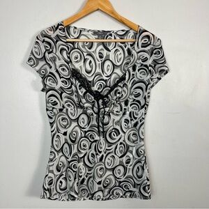 Y2K inspired Apt. 9 black and white swirled babydoll sheer top size medium
